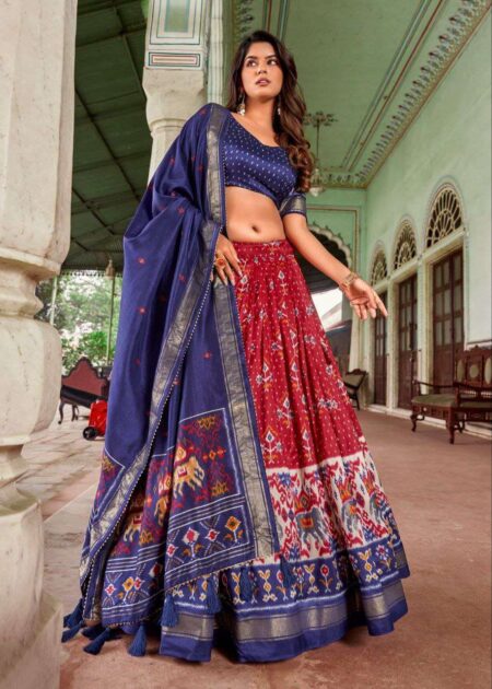 Women's Traditional Patola Print Tussar Silk Lehenga Choli with Festive Dupatta